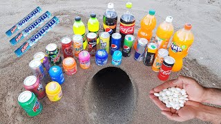 Experiment !! Coca Cola MDew Mirinda Pepsi Fanta Underground Test in Angular Hole Vs Cola And Mentos