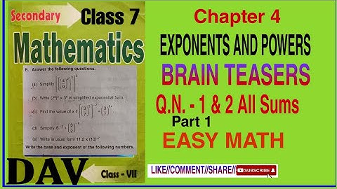 DAV Class 7 Maths Chapter 4 Brain Teasers  Q.N. - 1 & 2 All Sums@skyeasymath873