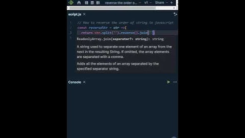 reverse order of string | how to reverse the string in js | #shorts