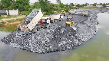 Fantastic Project Skills Operator Push Rock Filling In Water Building Road BY SHANTUI Dozer