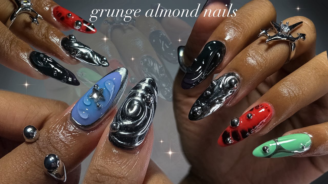 Grunge Almond gelX Nails⛓️🖤| gelX application + nail ASMR✨