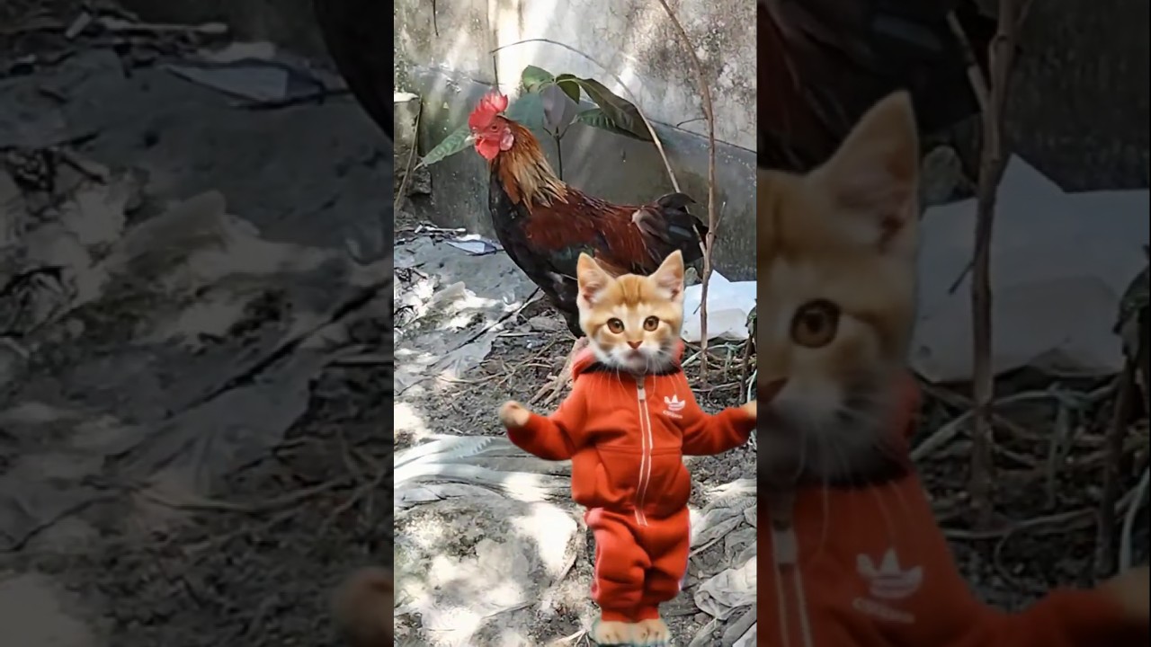 Cute cat dance with hens background 🐱🐓 #shortvideo #pets #shorts #cutecat #hen #trending #viral