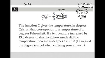 C(x) = 5/9(x - 32).  The function C gives the temperature, in degrees Celsius, that corresponds...