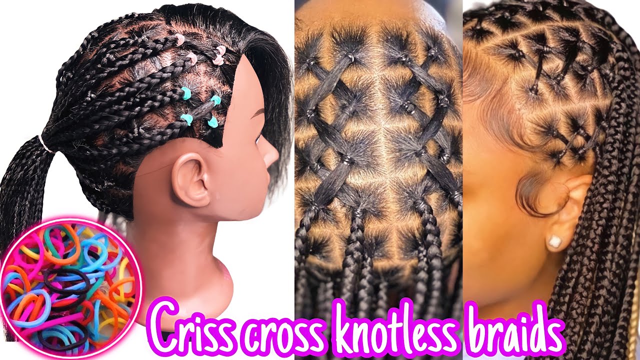 Criss Cross Rubberband Knotless Box Braids| mannequin head 💜🎀