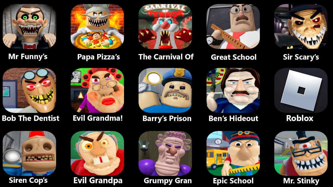 ROBLOX ESCAPE: MR FUNNY'S TOYSHOP,PAPA PIZZA'S PIZZERIA,THE CARNIVAL OF TERROR,GREAT SCHOOL BREAKOUT