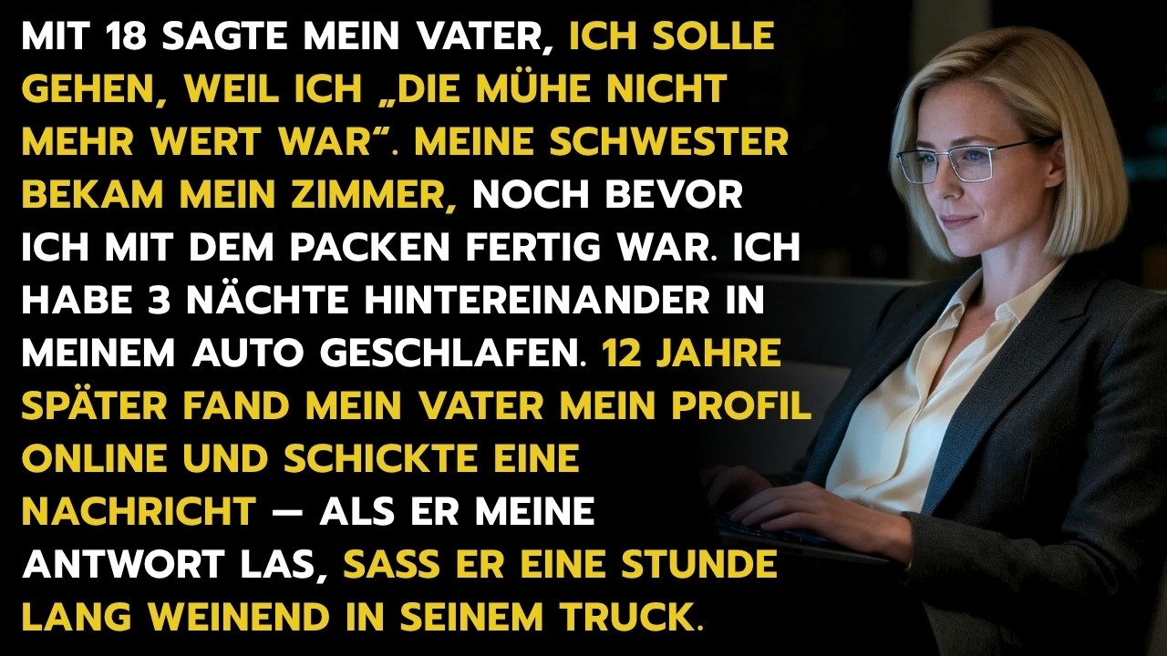 Mit achtzehn warf mich mein Vater aus dem Haus – wegen einer Tüte aus meiner Schreibtischschublade. Keine Erklärung. Im Portemonnaie: vierzig Euro. Draußen: minus drei Grad. Meine Schwester stand...