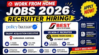 Work From Home Jobs 2026 | Talent Acquisition & US Recruiter Jobs | 1+ Year Experience | Apply Now