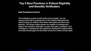 Top 5 Best Practices in Patient Eligibility and Benefits Verification #eligibilityverification