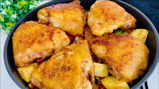 My husband's favorite meal! A quick and easy chicken thigh dinner!