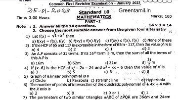 10th maths first revision exam question paper 2024 tamil medium