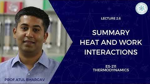 2.6 | Summary Heat and Work Interactions |  Prof Atul  Bhargav | ES-211 Thermodynamics