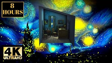 Vincent Van Gogh Starry Night Moving 3D Animation From The Bedroom Wallpaper Screensaver With Music