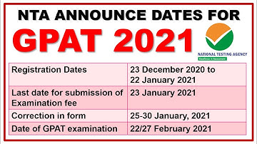 GPAT 2021 DATES, NTA ANNOUNCE DATES FOR GPAT 2021 EXAMINATION, GPAT 2021 REGISTRATION STARTS NOW