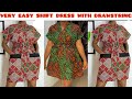 How to cut and sew a simple shift dress with drawstring waistline / Dolman sleeve shift dress