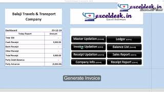 Travels & Transport Invoice Management System in Excel Software Demo screenshot 5