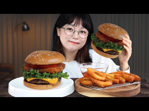 私が作ったハンバーガーはとてもおいしいです！🍔🍟モッパン | ASMR 咀嚼音 | MUKBANG