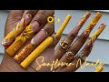 Fall sunflower nails   how to 3d flowers   sweater design   full acrylic nail tutorial 