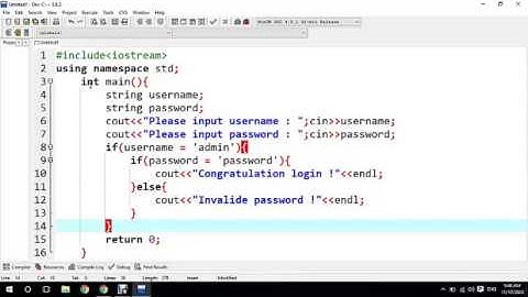 example c++  login username and password with if else conditional