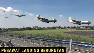 Hebat, Pesawat Hercules TNI AU Landing berurutan di Bandara Husein Sastranegara Bandung 2023