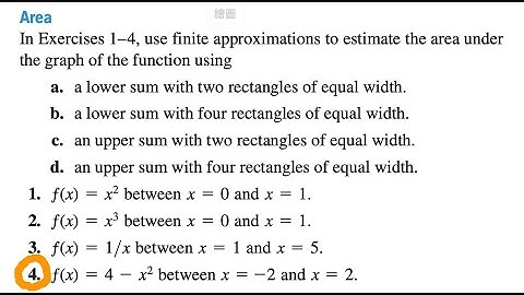 In Exercises 1–4, use finite approximations to estimate  4. ƒ(x) = 4 - x^2 between x = -2 and x = 2