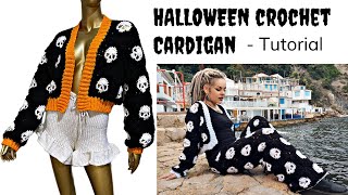 Halloween crochet cardigan | ghostober crochet cardigan | crochet skull granny square cardigan