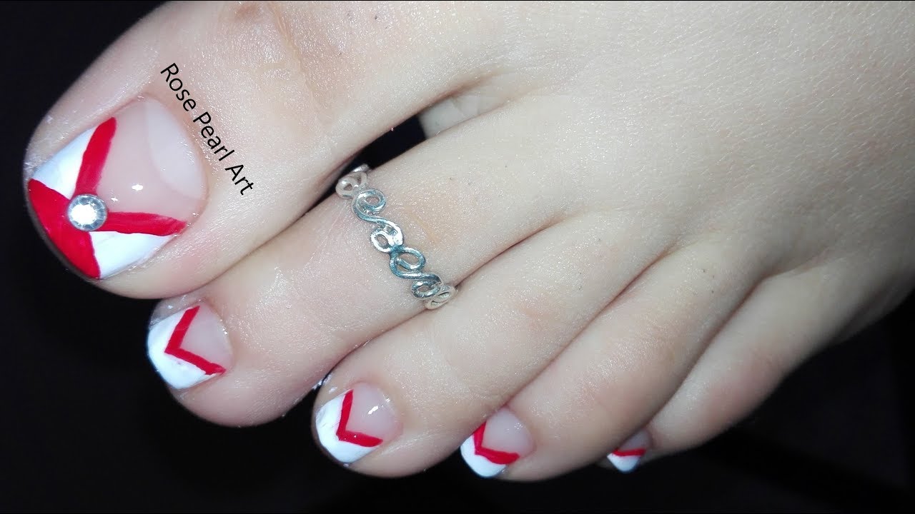 red and white toe nail designs