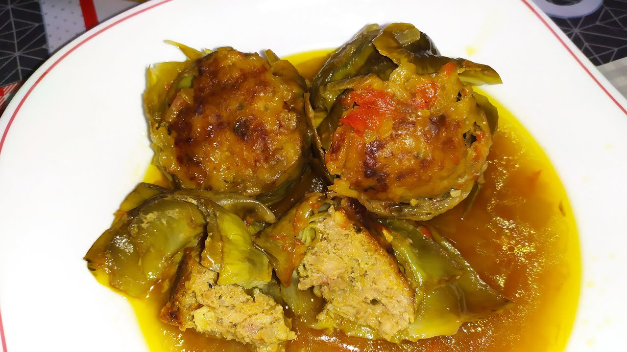 Alcachofas rellenas de carne picada de cerdo y ternera
