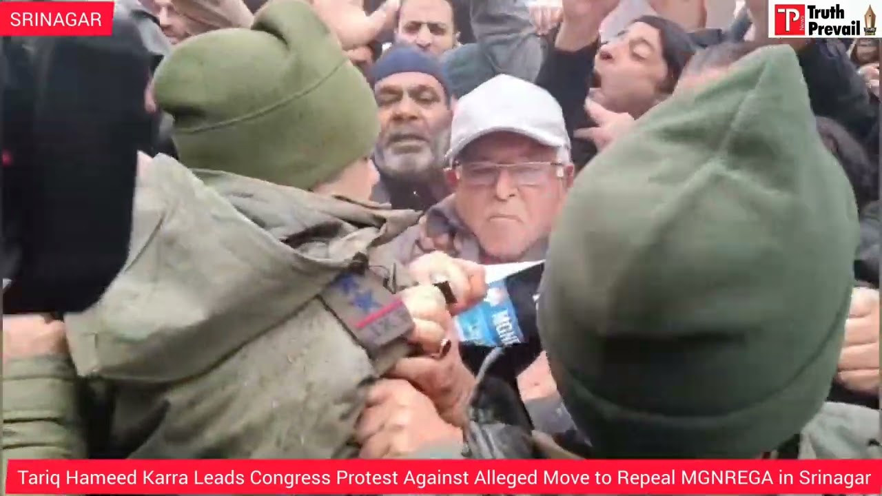 Tariq Hameed Karra Leads Congress Protest Against Alleged Move to Repeal MGNREGA in Srinagar