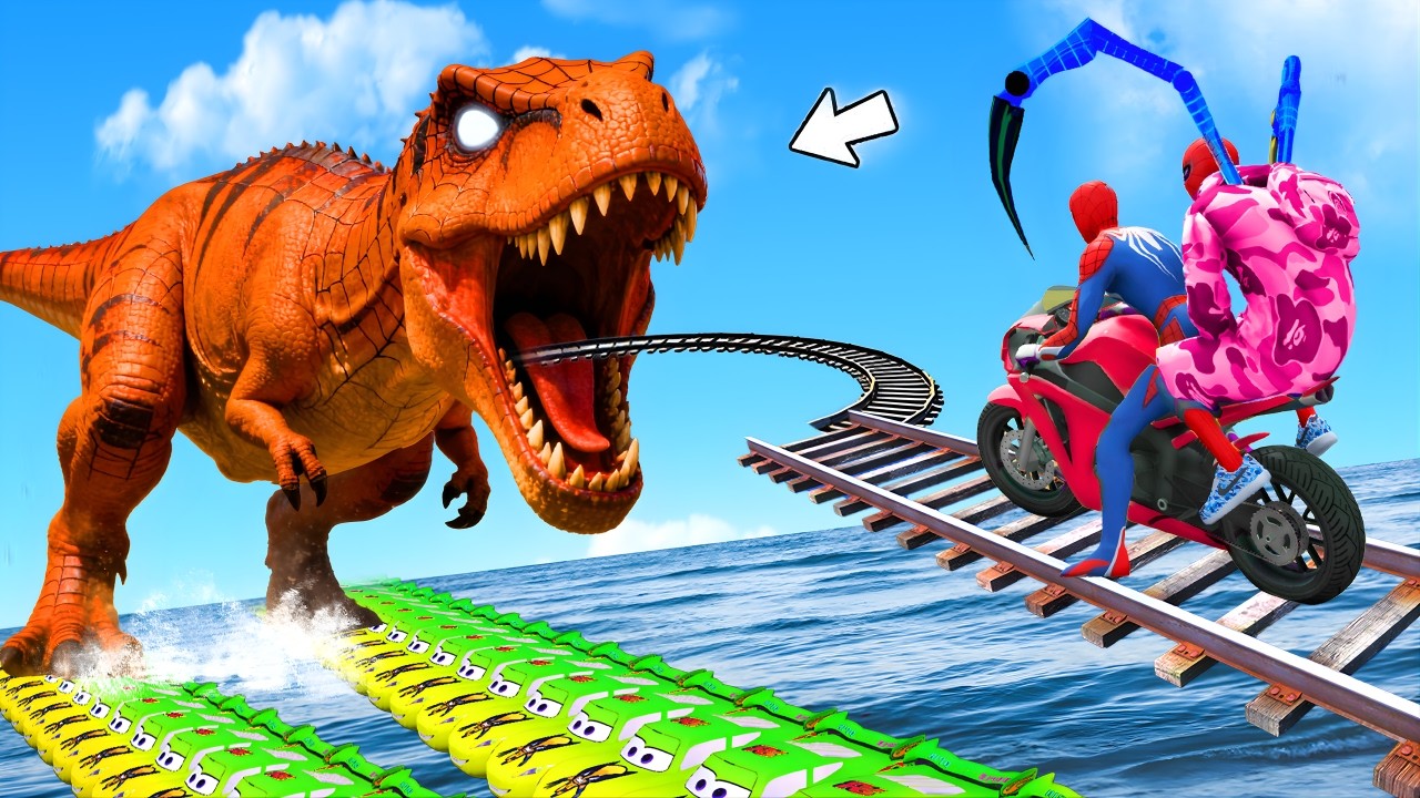 الرجل العنكبوت انقاذ باتRAINBOW SPIDER-MAN Rescue DINOSAURS vs Superheroes funny Game GTA 5 Batman