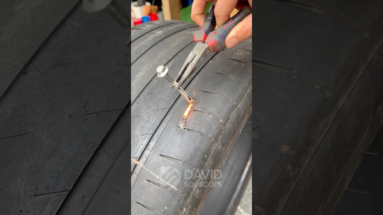 DIY master fixes flat tire with hot glue stick #DIYExtreme #FlatTire #ExtremeHack