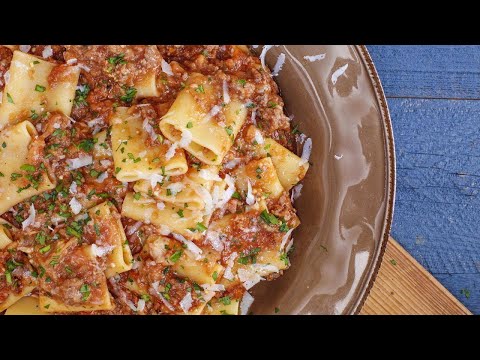 Rachael’s Charred Eggplant and Meat Sauce with Paccheri