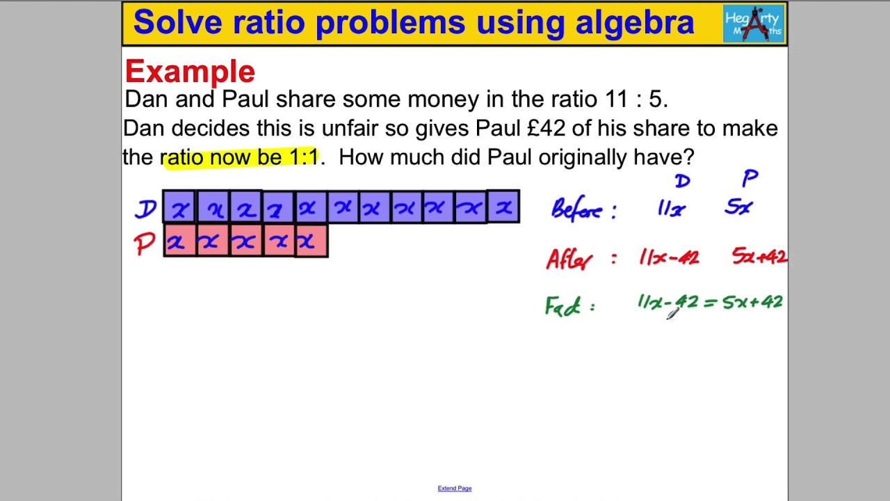 solve ratio problems using algebra