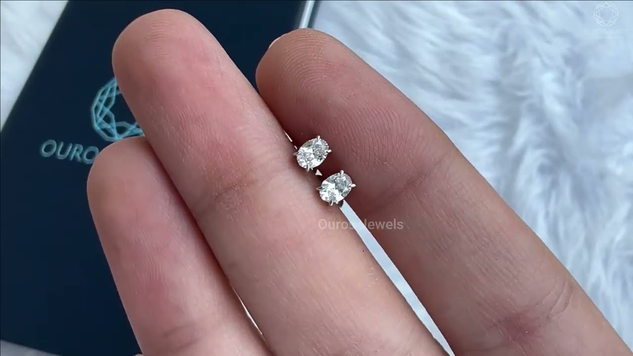 Oval Cut Diamond Stud Earring | Lab Diamond Oval Cut Stud | Stud Earring    @ourosjewels