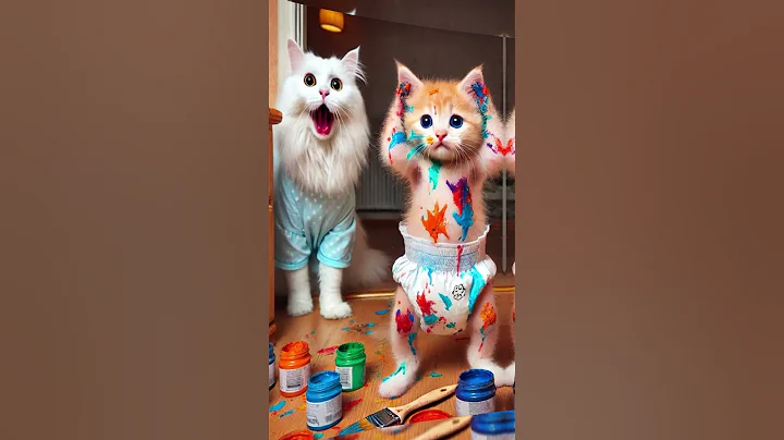 Watch the video about The cat loves to paint with colors #shorts