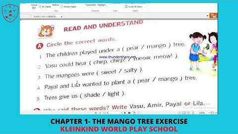 CHAPTER 1 THE MANGO TREE EXERCISE| ENGLISH| CLASS 1| KLEINKIND WORLD PLAY SCHOOL