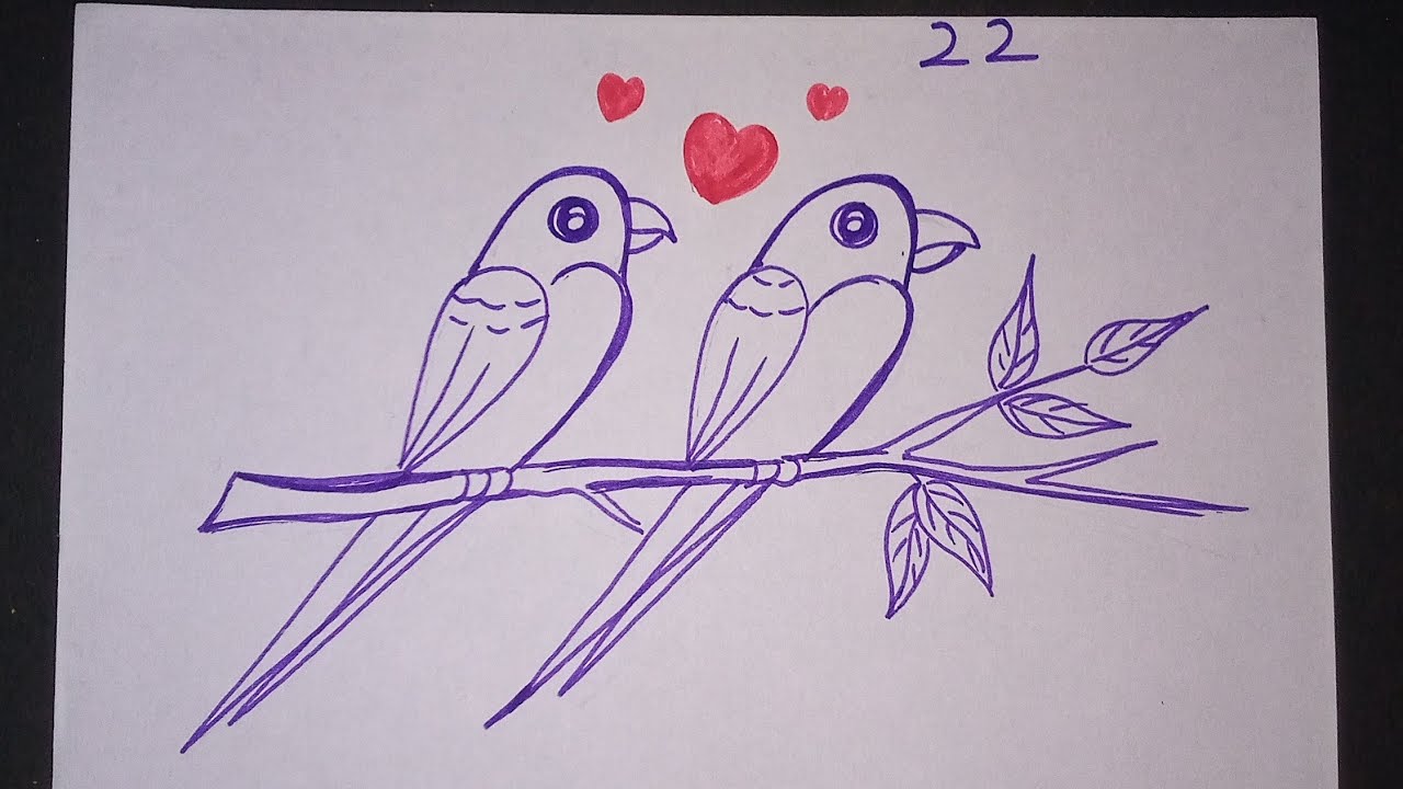 How to draw a love brids number 22।। easy paroot drawing 22 number,🐦🐦 ...