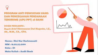 AUDIT BANK - Program Anti Pencucian Uang dan Pencegahan Pendanaan Terorisme (APU PPT) di Bank