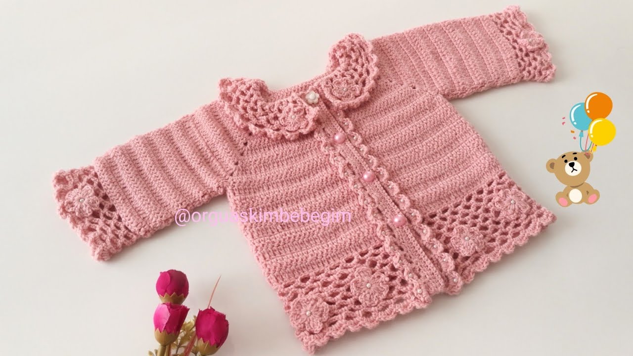 TIĞ İŞİ  KOLAY BEBEK CEKETİ NASIL ÖRÜLÜR /İNCİ İSLEMELİ KOLAY BEBEK CEKETİ #babycrochet#crochet