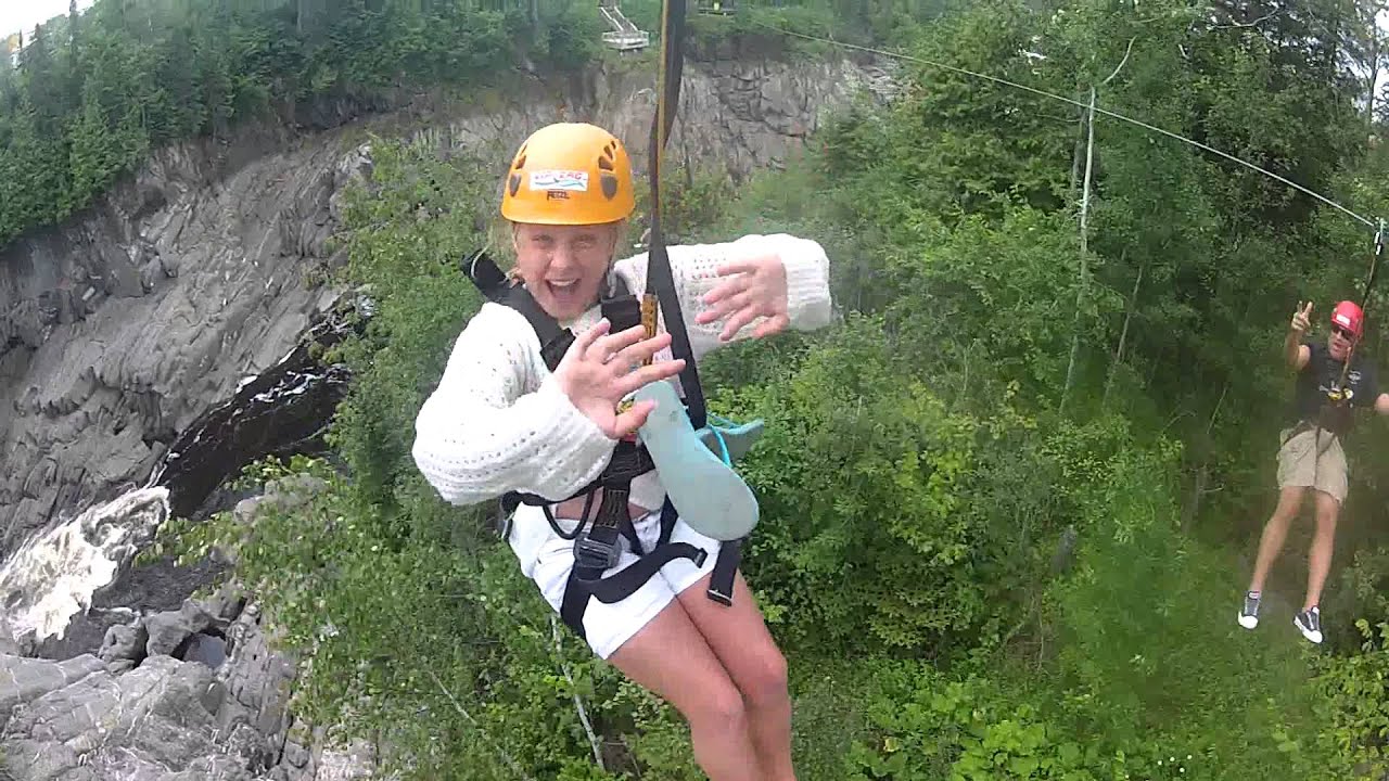 Addy and Mike on Zipline across Grand Falls, Grand Falls NB Canada