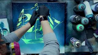 Ship On Waves - Spray Paint Art On Canvas - By Skech