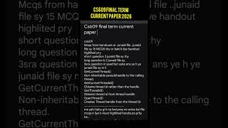 cs609 final term current paper 2026 #vu #vuexams #cs609