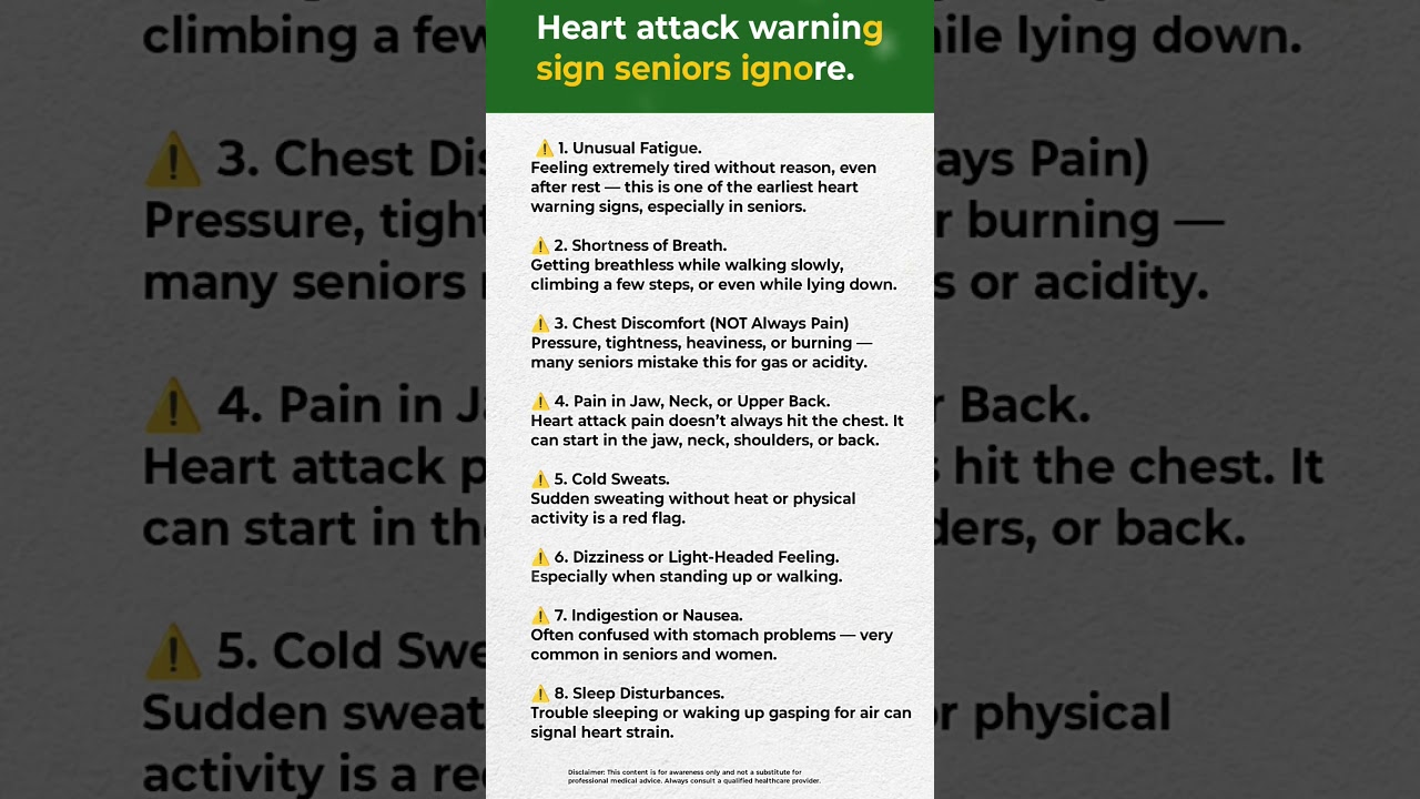Heart attack warning sign seniors ignore. 