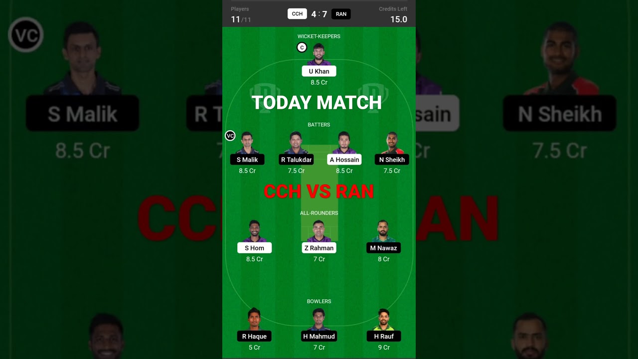 CCH VS RAN TODAY DREAM 11 PREDICTION 🔥