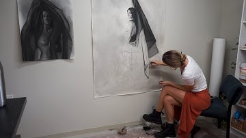 Drawing a full figure portrait in charcoal and graphite part 2/2