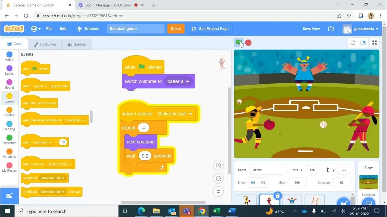 Scratch programming Baseball game animation YouTube