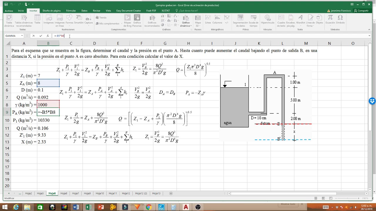 Ecuación de Bernoulli, ejercicios resueltos hidráulica