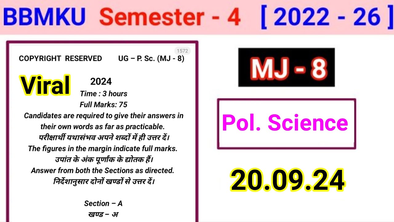 MJ 8 Political Science important question l bbmku Semester 4 Major 8 Question Answer BC Centre