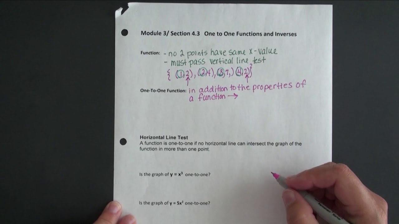 Math 1483 Section 4.3 One-to-One Functions/Inverses - Lesson 1 - YouTube