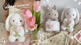 how to crochet a cute bunny holding tulip/love letter | tutorial (no magic ring!) + free pattern