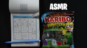 ASMR: HALLOWEEN HARIBO GUMMY SWEETS & SUDOKU PUZZLE SOLVING - CANDY EATING SOUNDS - SOFT WHISPERS